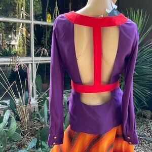 NWT Boulee Boutique Purple Red Cut Out Long Sleeve Top Size 0